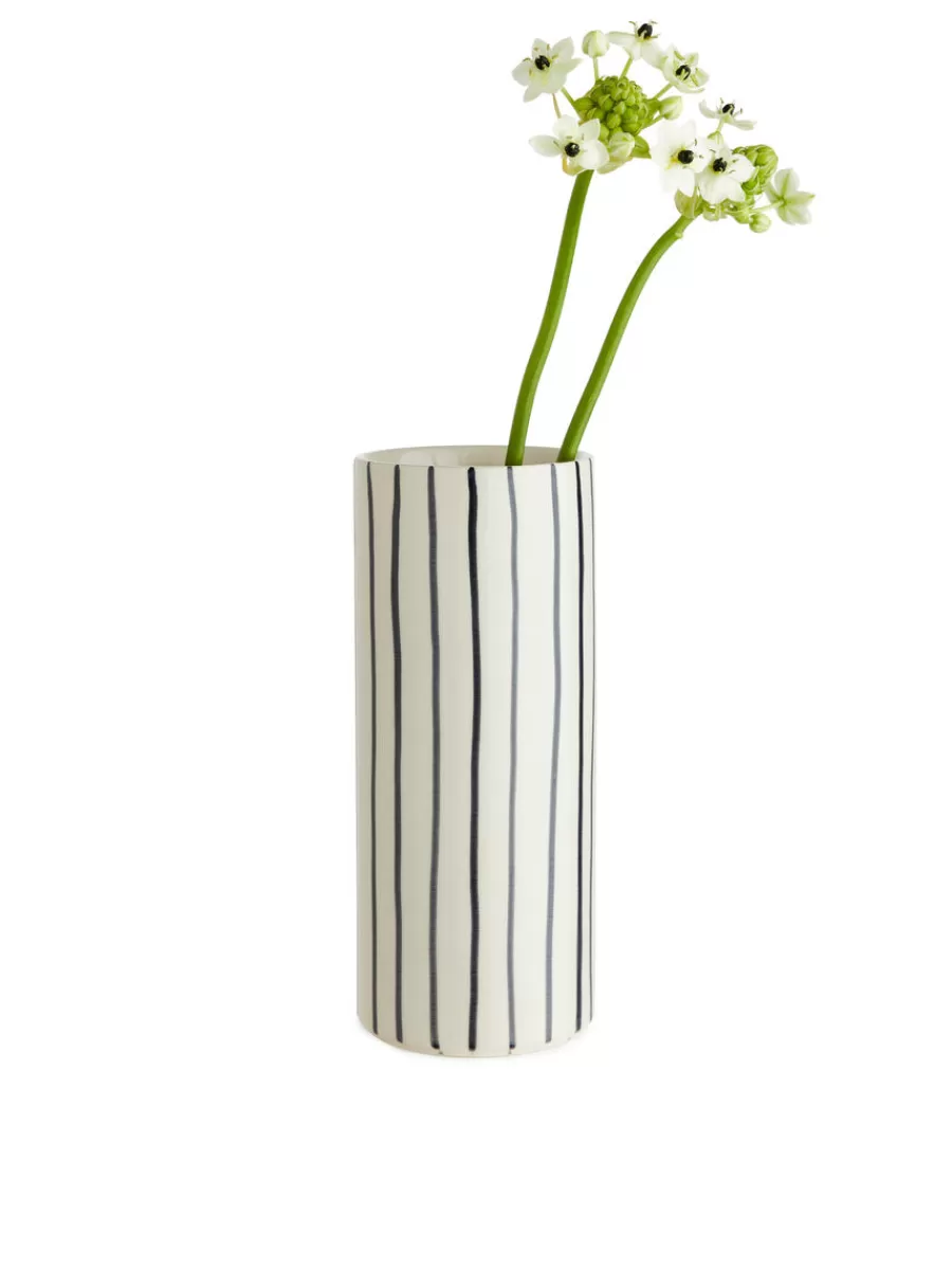 Best ARKET Stoneware Vase 23 Cm White/Blue