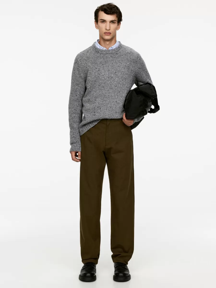 Clearance ARKET Straight Cotton Blend Trousers Khaki Green