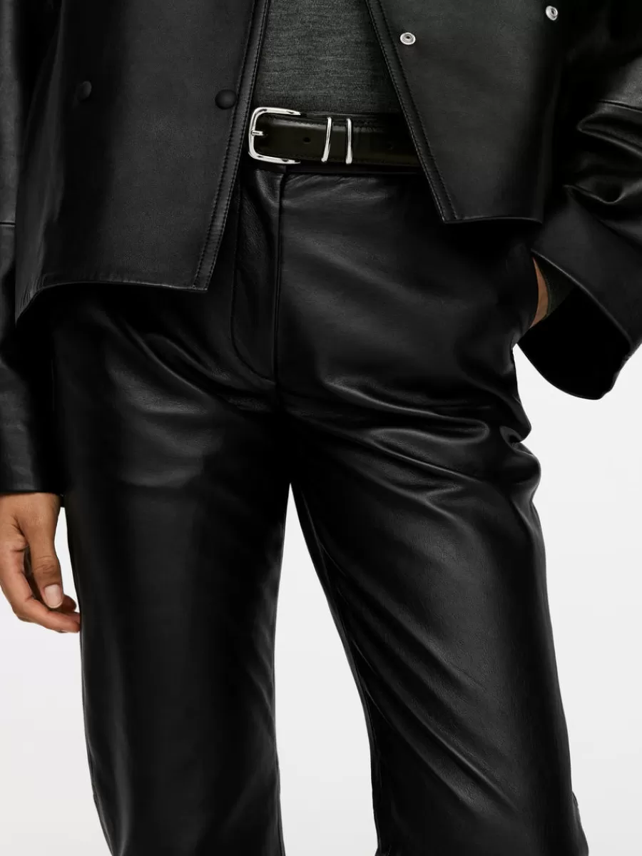 Discount ARKET Straight Leather Trousers Black
