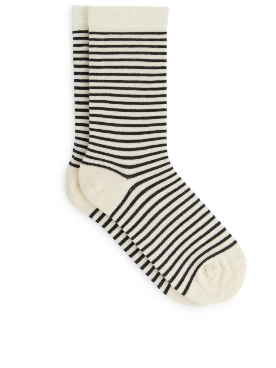 Fashion ARKET Striped Cotton Socks White/Dark Grey