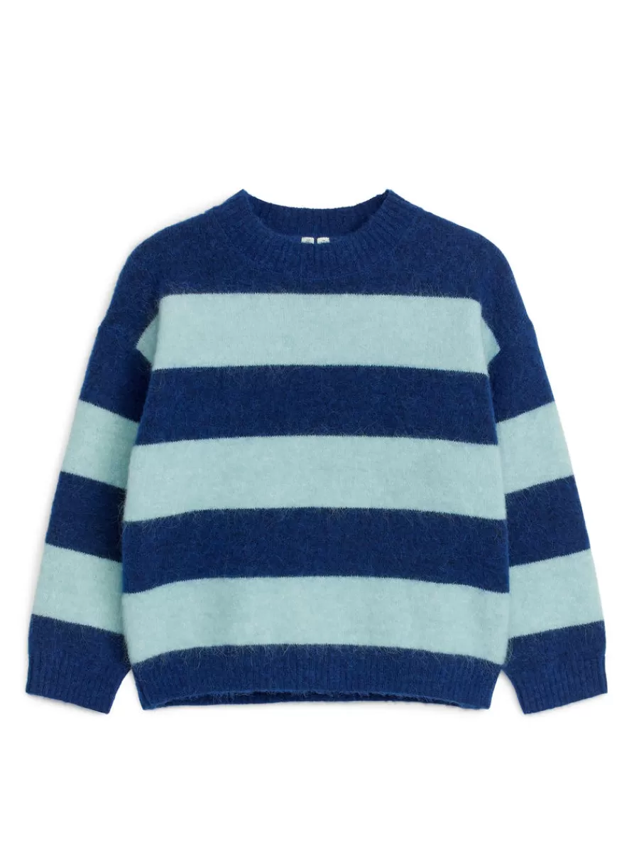 Cheap ARKET Striped Wool-Alpaca Blend Jumper Blue/Mint