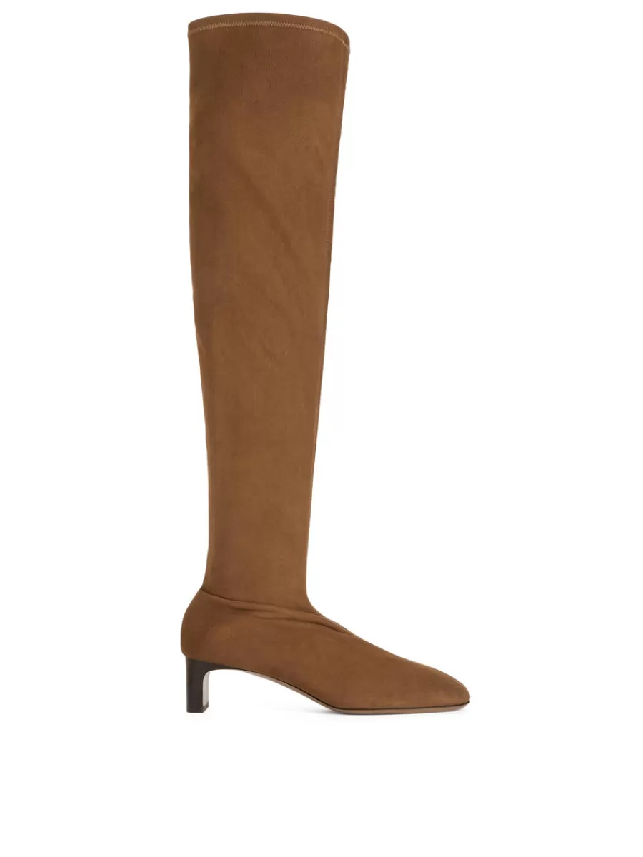 Hot ARKET Suede Over Knee Boots Brown