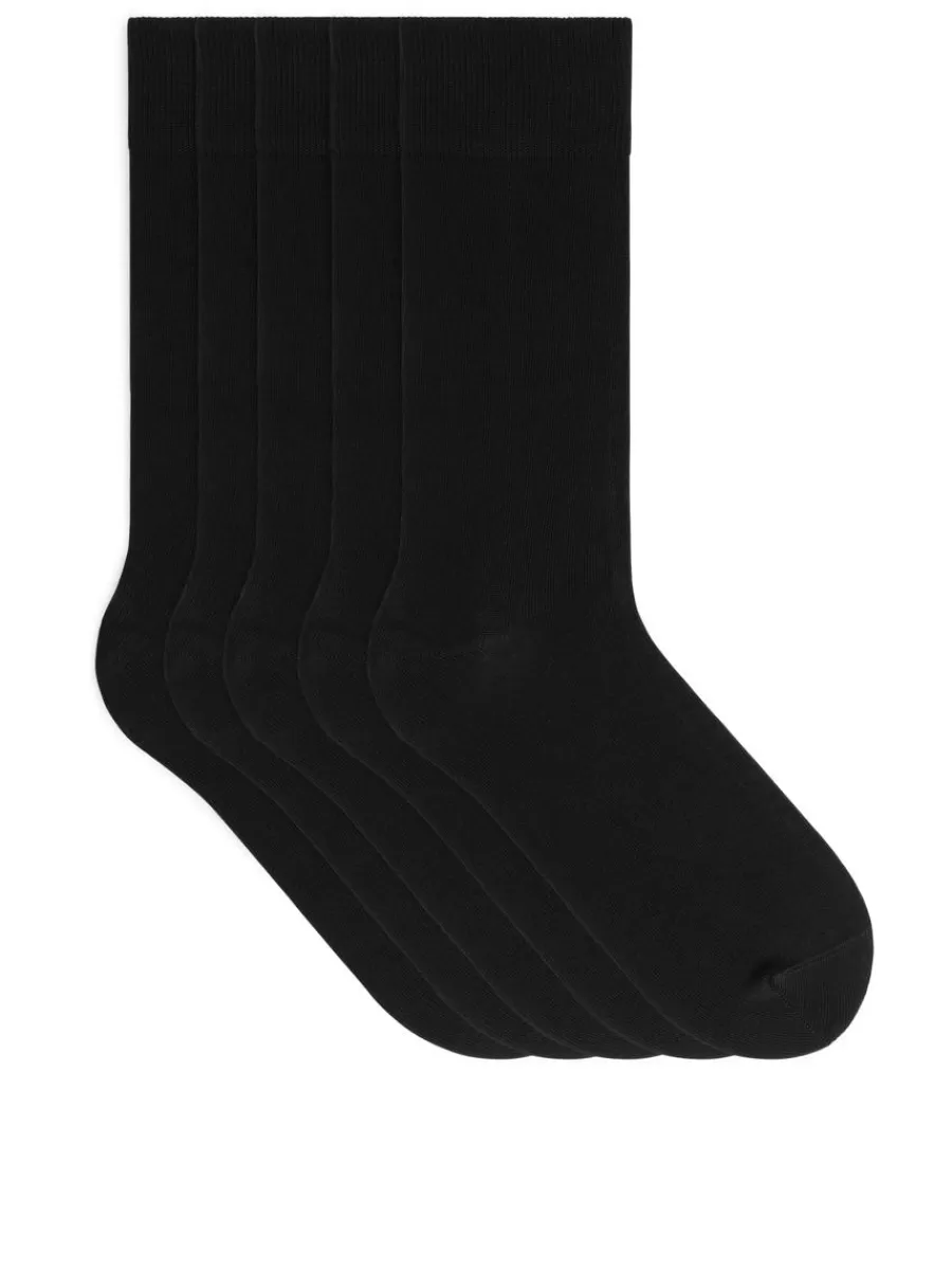 Store ARKET Supima Cotton Plain Socks 5 Pairs Black