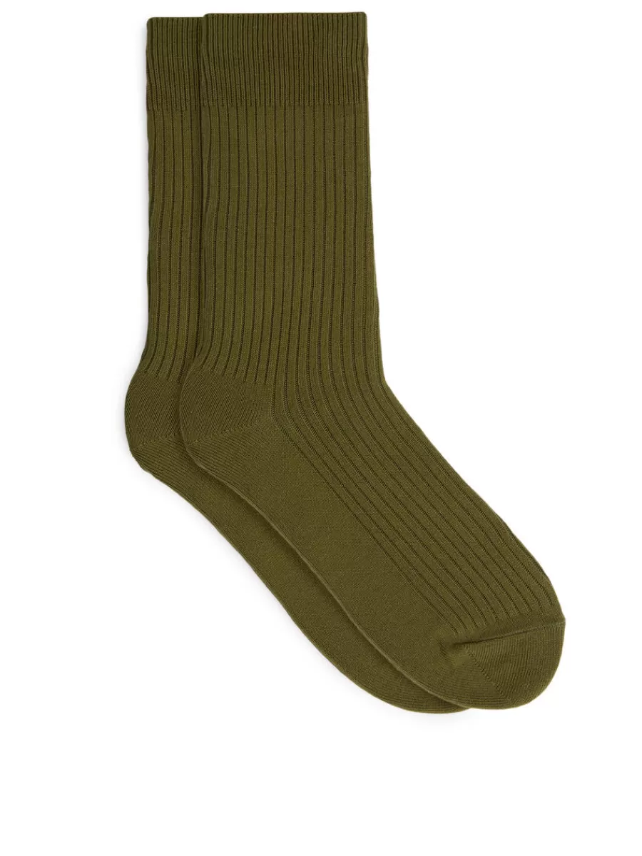 Sale ARKET Supima Cotton Rib Socks Dark Green
