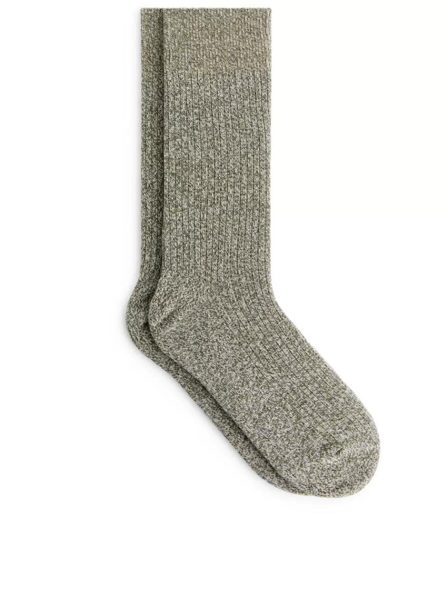Hot ARKET Supima Cotton Rib Socks Dark Green Melange