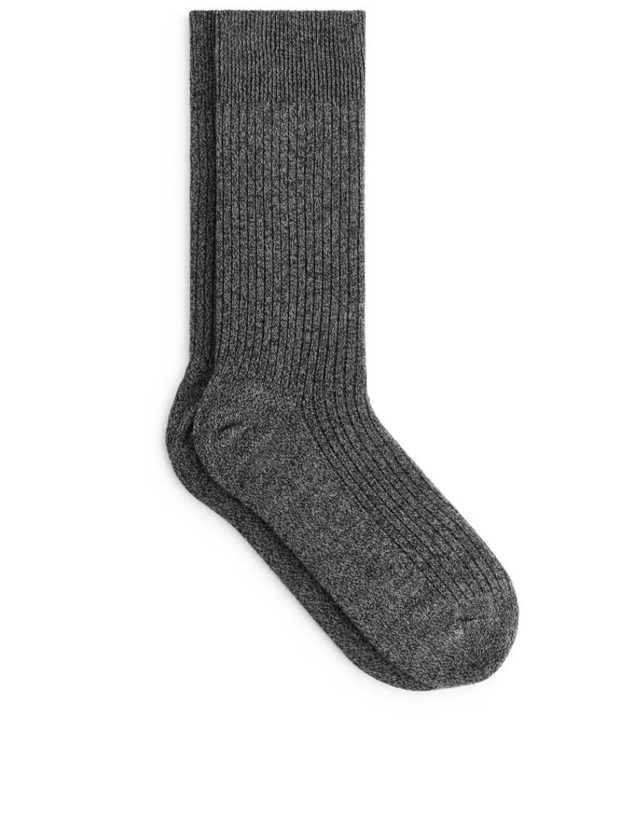Online ARKET Supima Cotton Rib Socks Dark Grey Melange