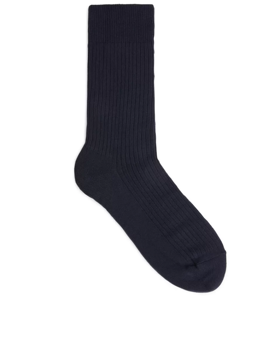 Hot ARKET Supima Cotton Rib Socks Dark Blue