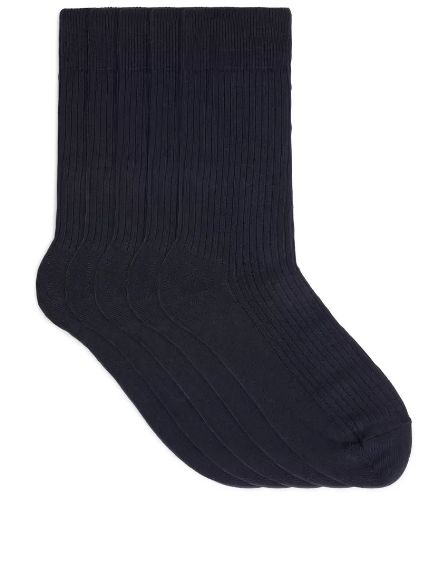 Clearance ARKET Supima Cotton Rib Socks 5 Pairs Dark Blue