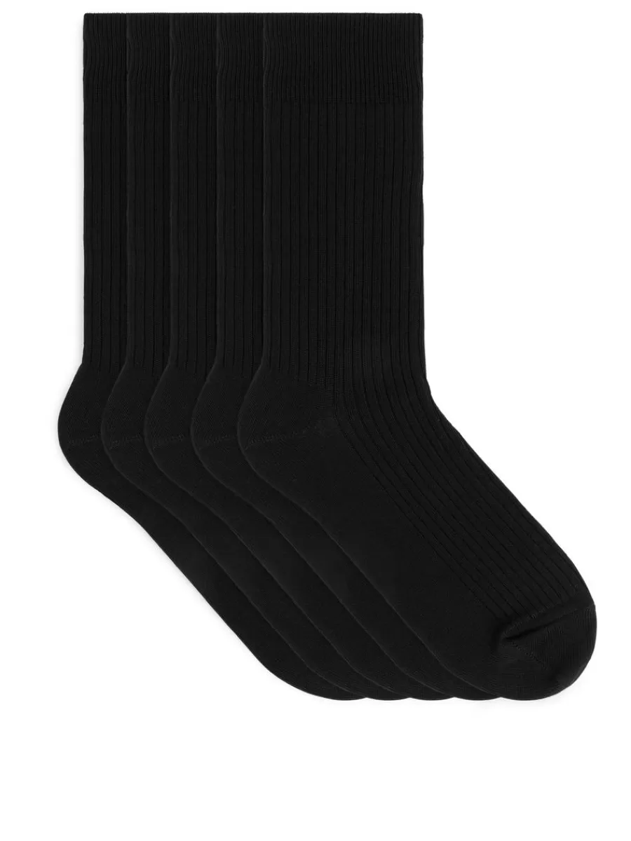 New ARKET Supima Cotton Rib Socks 5 Pairs Black