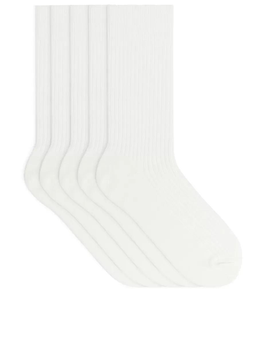 Hot ARKET Supima Cotton Rib Socks 5 Pairs White