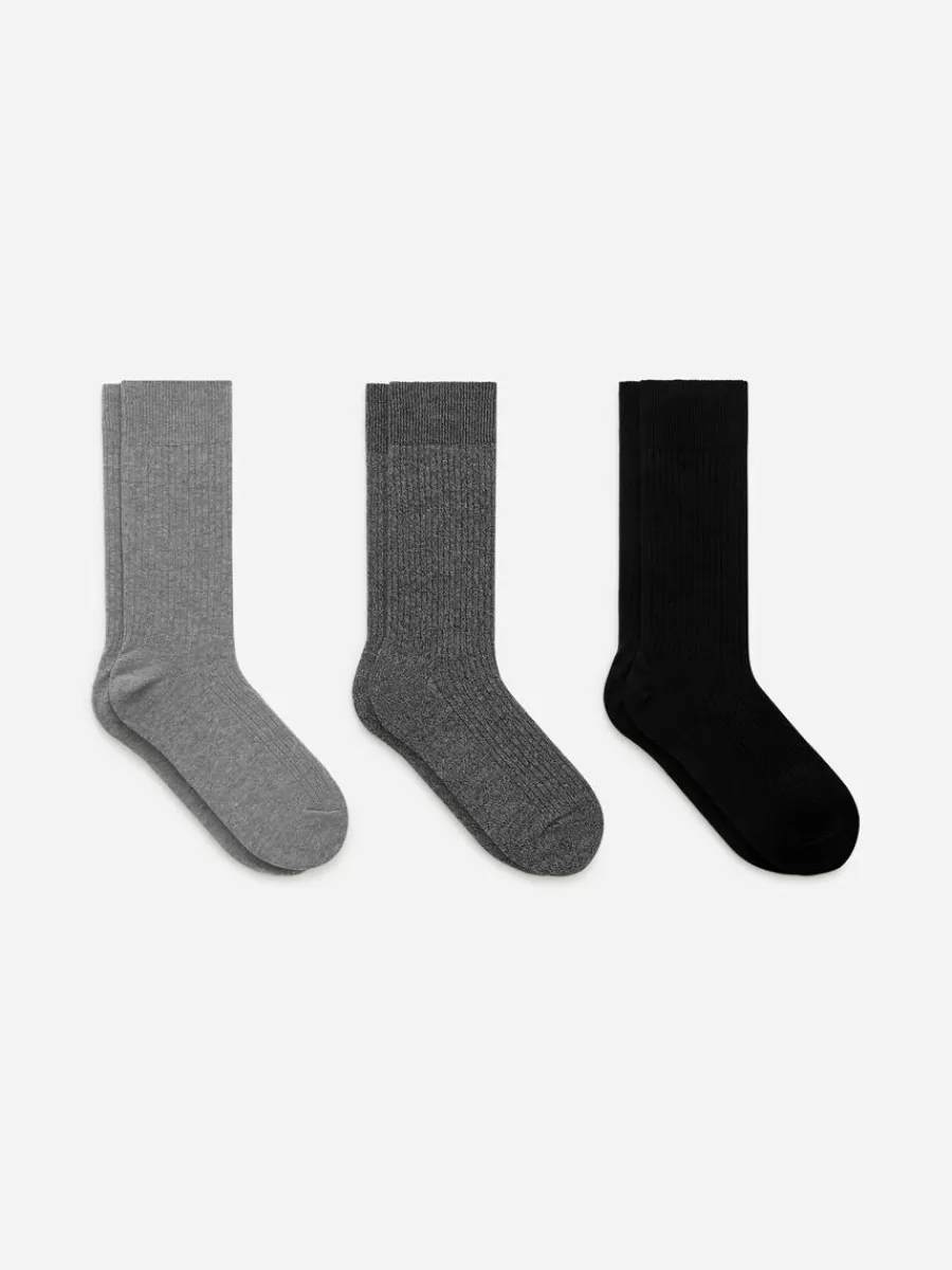 Online ARKET Supima Cotton Rib Socks Set Of 3 Pairs Black/Grey