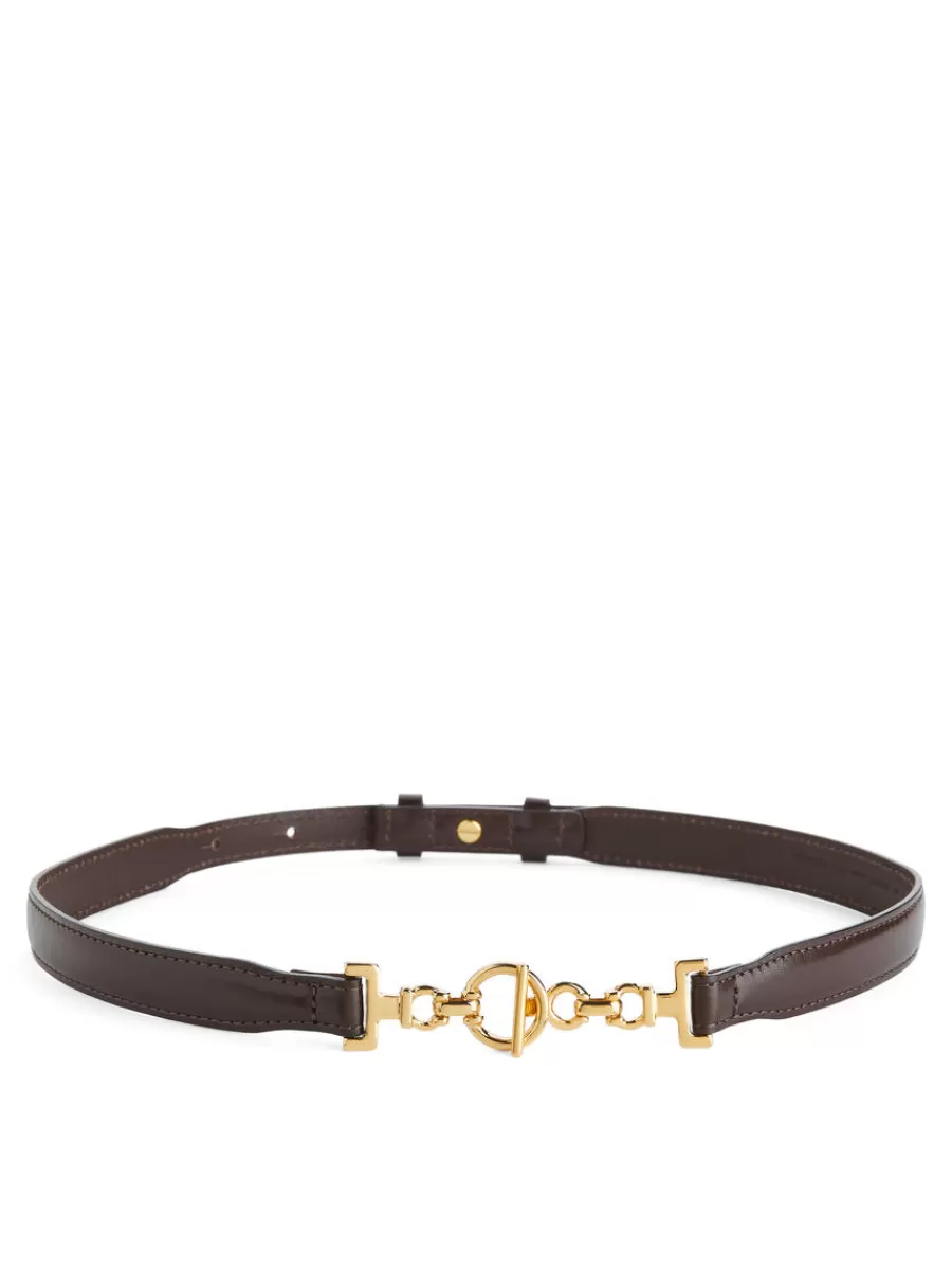 Best ARKET T-Bar Clasp Leather Belt Dark Brown