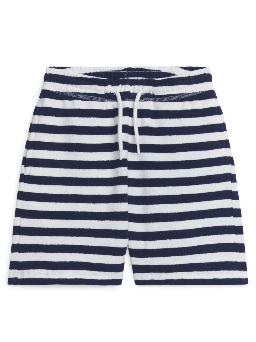 Online ARKET Textured Jersey Shorts Dark Blue/Stripes