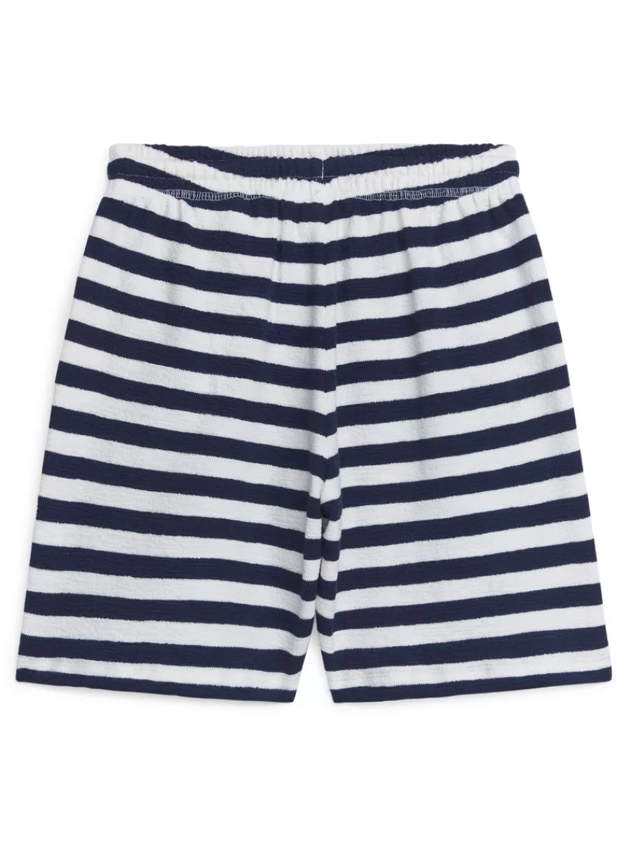 Online ARKET Textured Jersey Shorts Dark Blue/Stripes