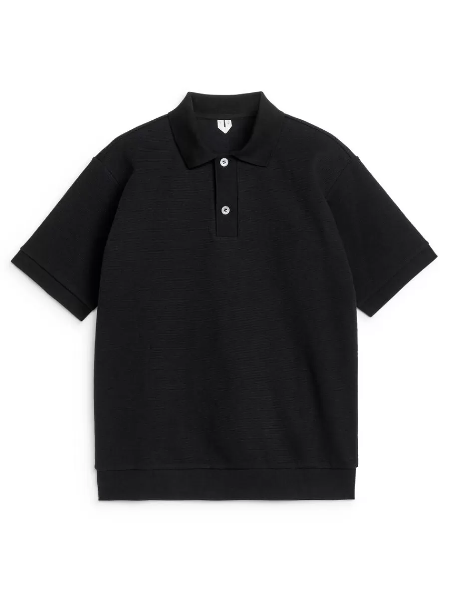 Best Sale ARKET Textured Polo Shirt Black