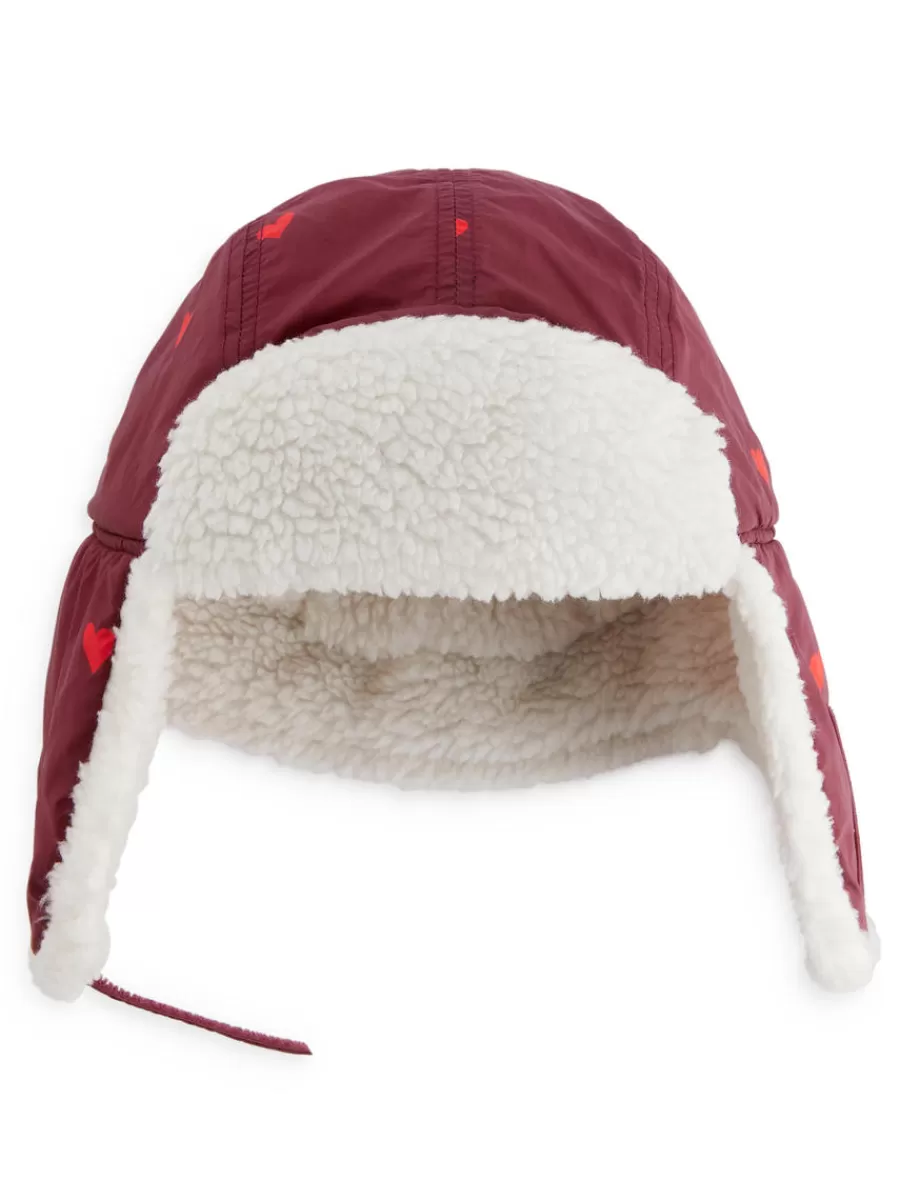 Best Sale ARKET Trapper Hat Burgundy/Red hearts