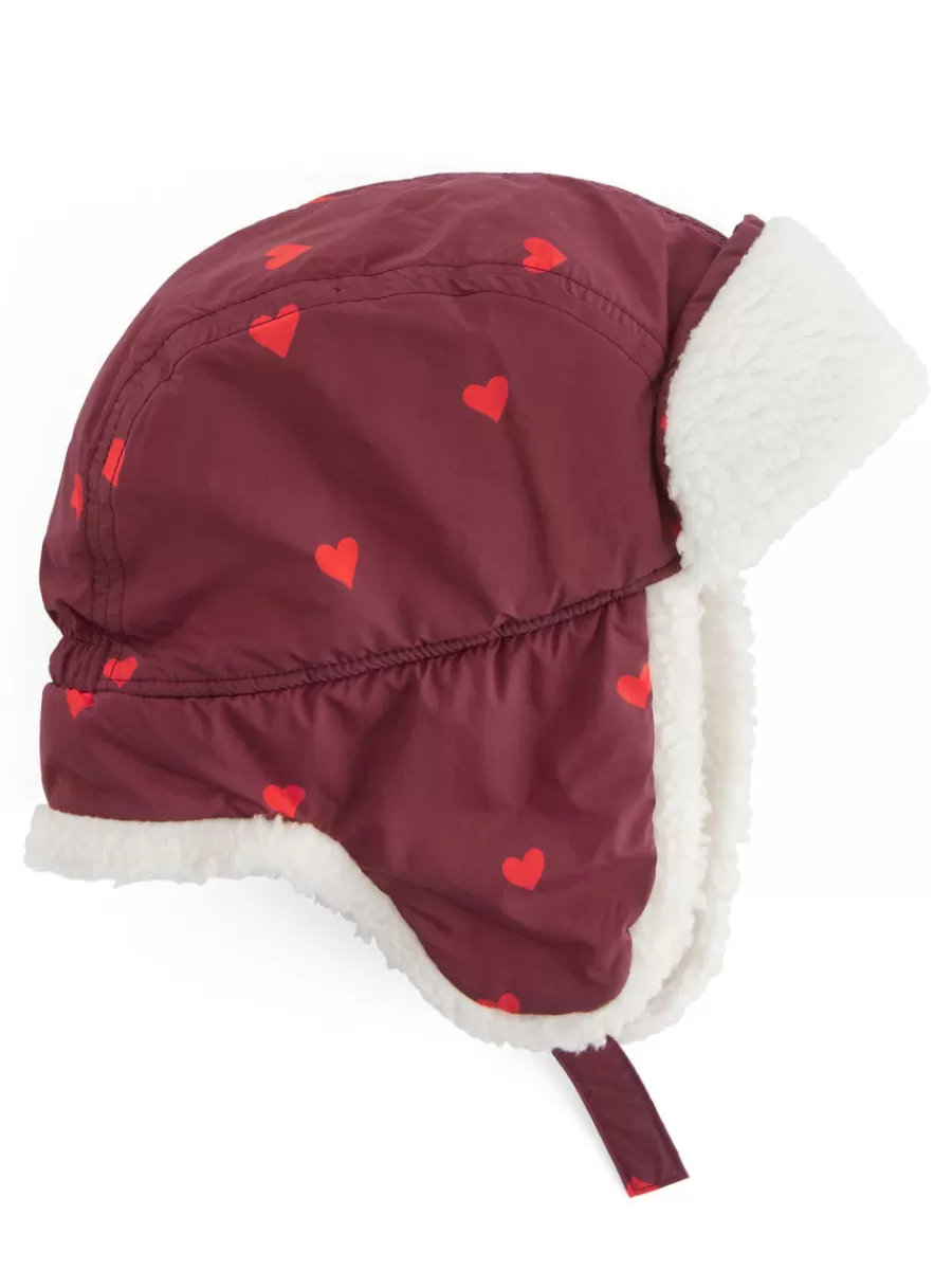 Best Sale ARKET Trapper Hat Burgundy/Red hearts
