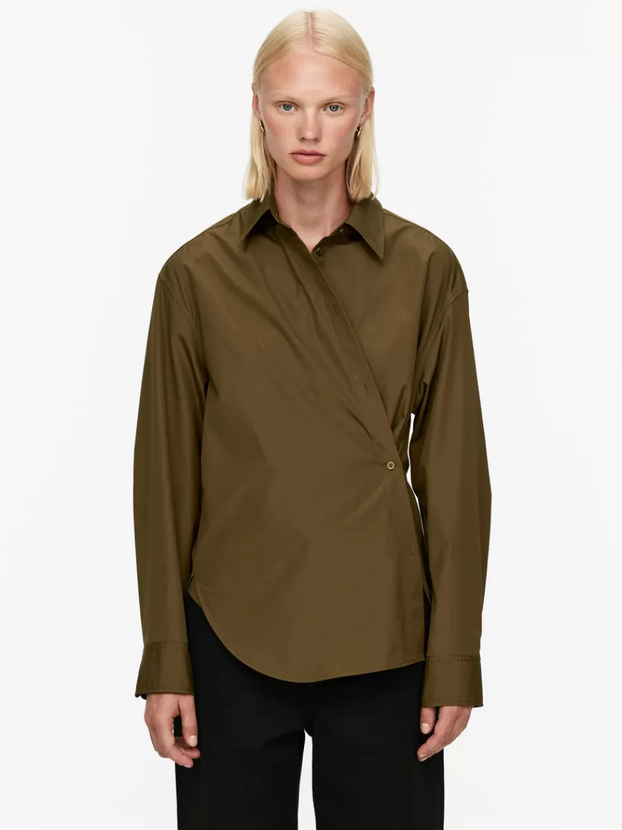 Cheap ARKET Two-Way Poplin Shirt Olive green