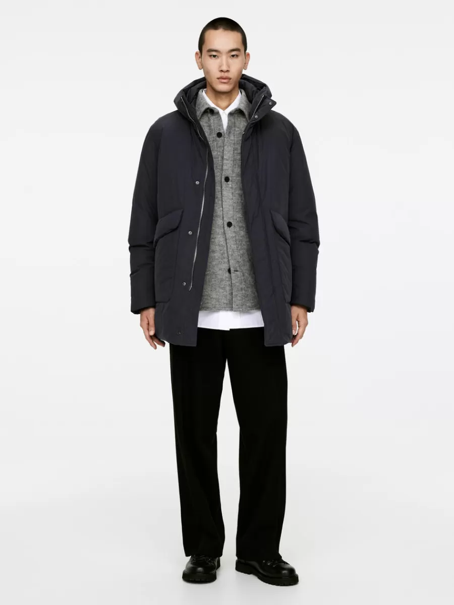 New ARKET Upcycled Down Hooded Jacket Dark Blue