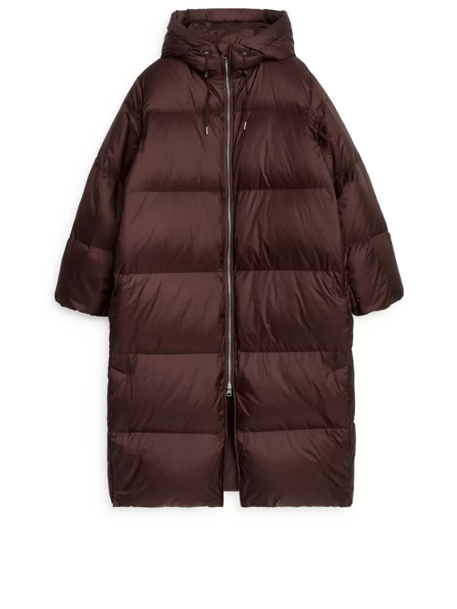 Cheap ARKET Upcycled Down Long Coat Dark Brown