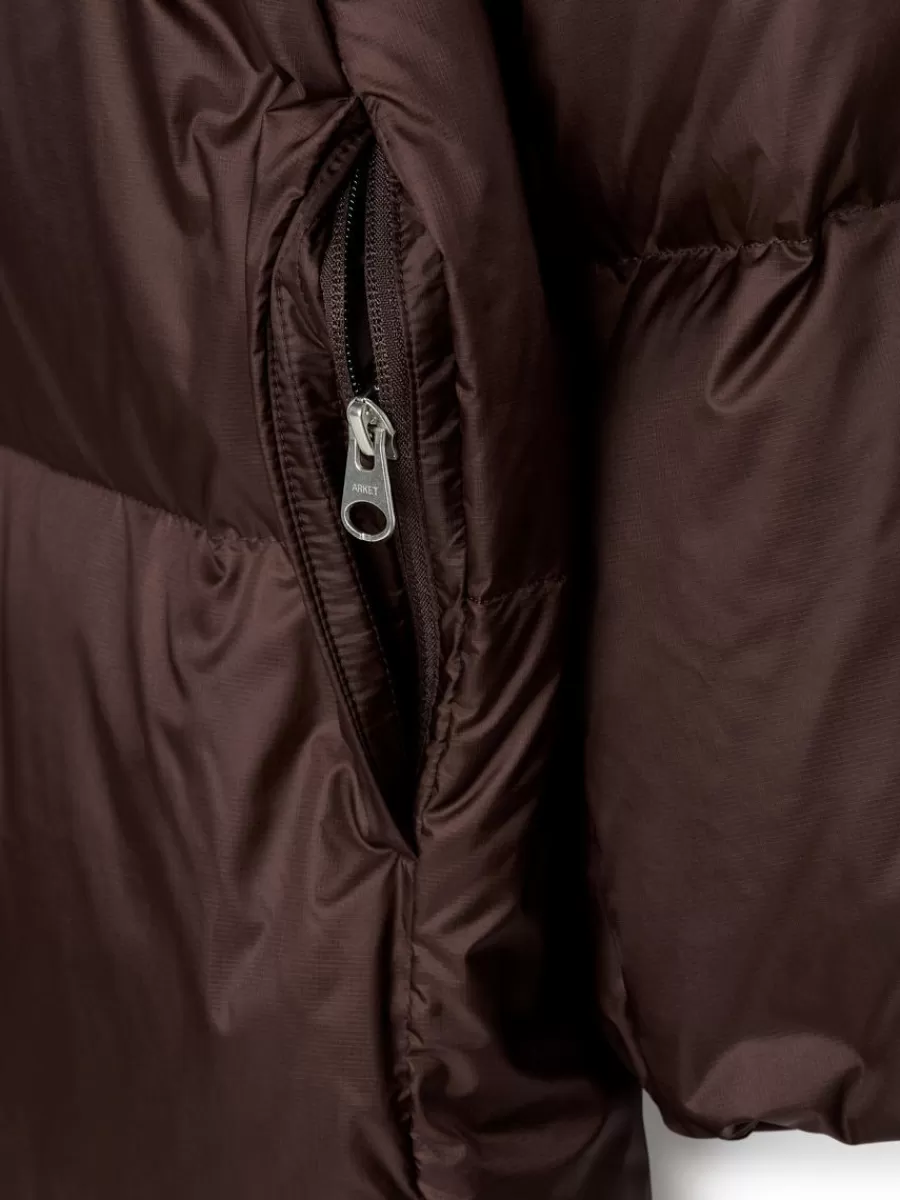 Cheap ARKET Upcycled Down Long Coat Dark Brown