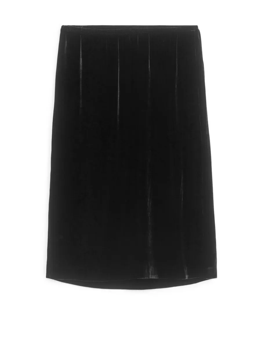 Best ARKET Velvet Midi Skirt Black