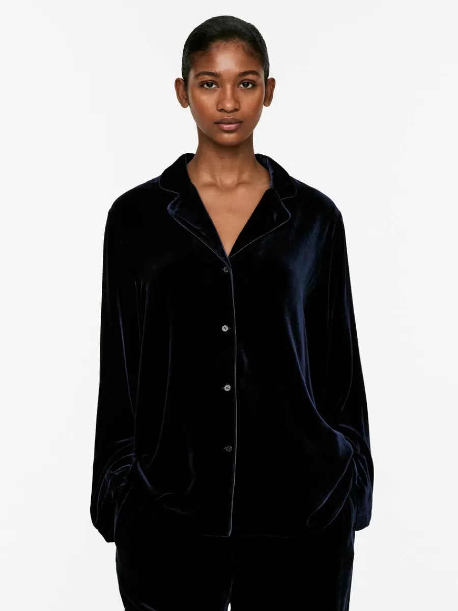 Fashion ARKET Velvet Pyjama Shirt Dark Blue