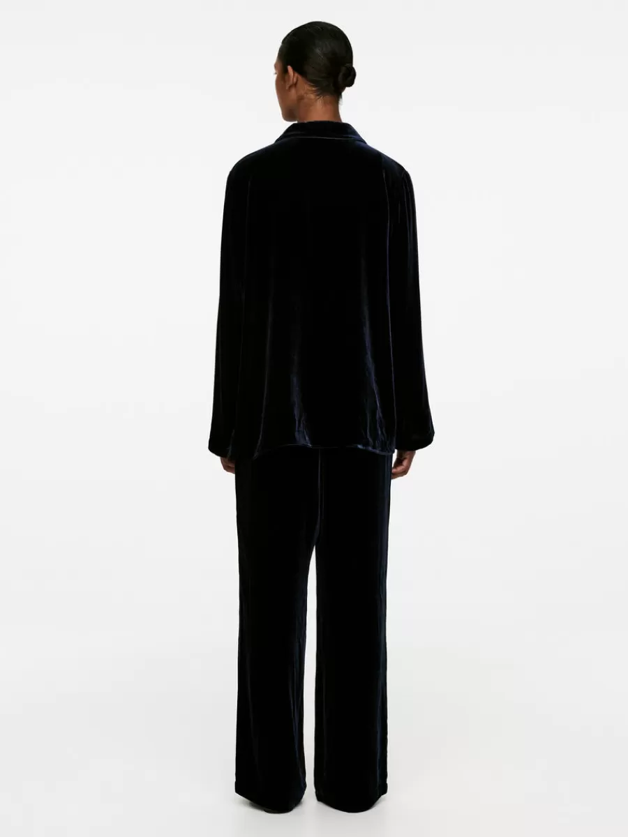 Fashion ARKET Velvet Pyjama Shirt Dark Blue