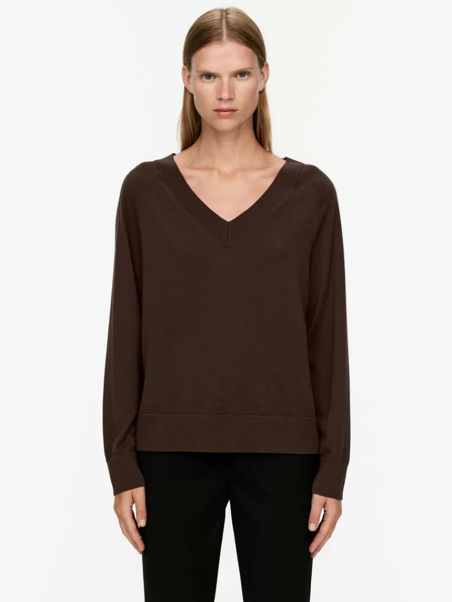 New ARKET V-Neck Merino Jumper Dark Brown