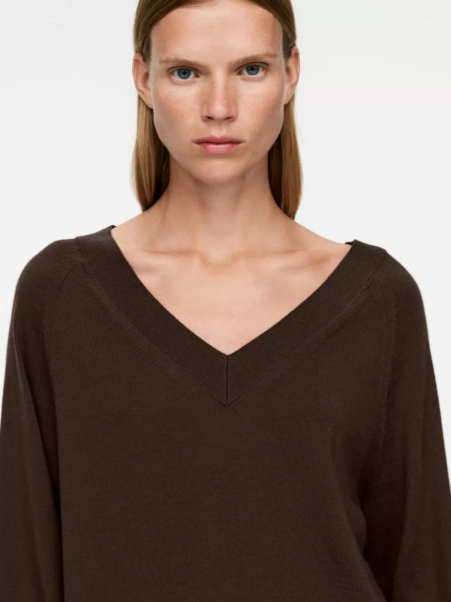 New ARKET V-Neck Merino Jumper Dark Brown