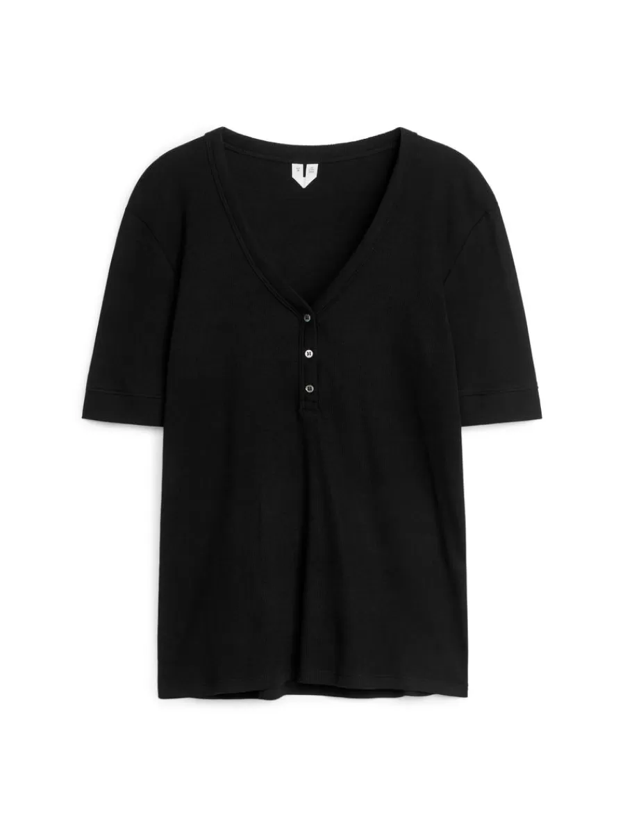 Shop ARKET V-Neck Rib Top Black