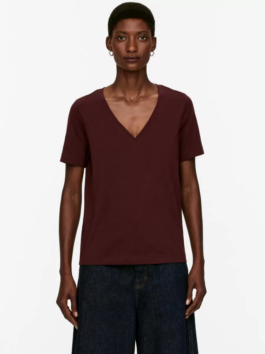 Cheap ARKET V-Neck T-Shirt Burgundy