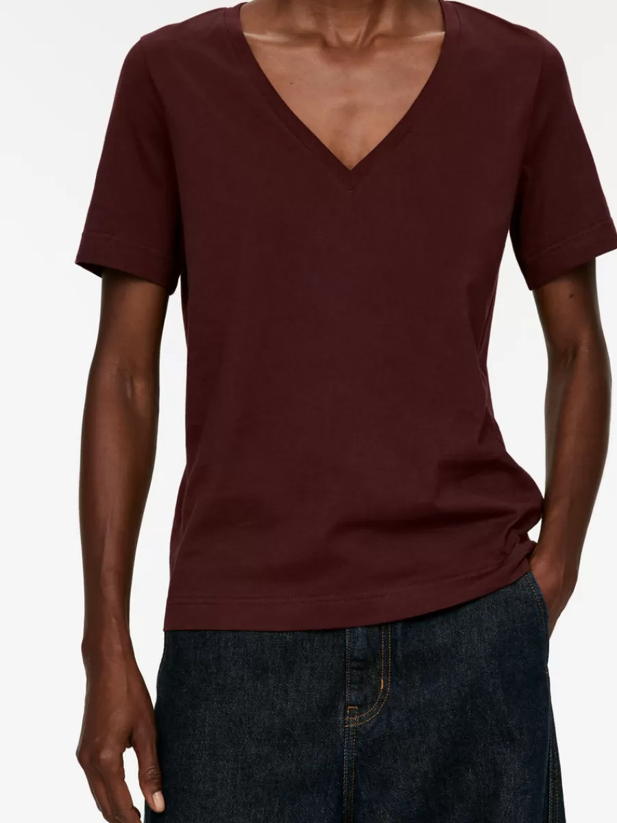 Cheap ARKET V-Neck T-Shirt Burgundy