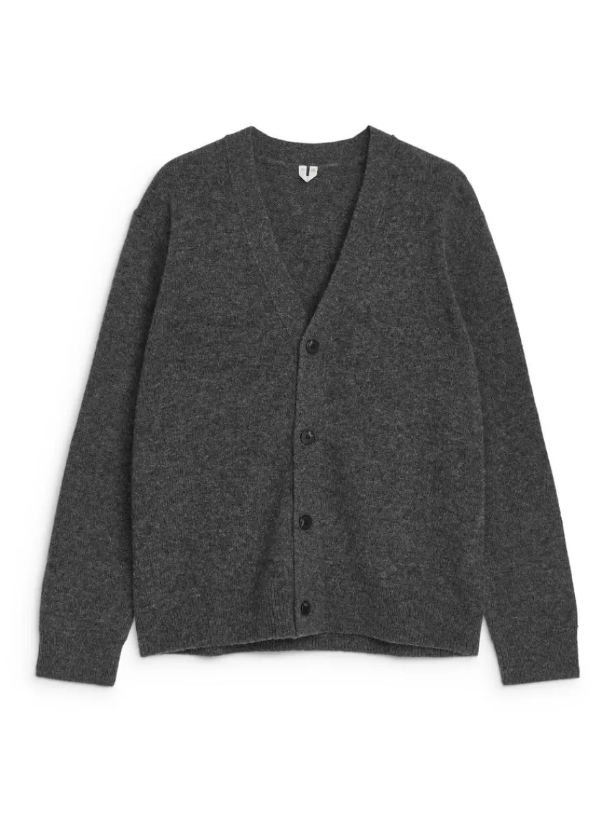 Outlet ARKET V-Neck Wool Cardigan Dark Grey