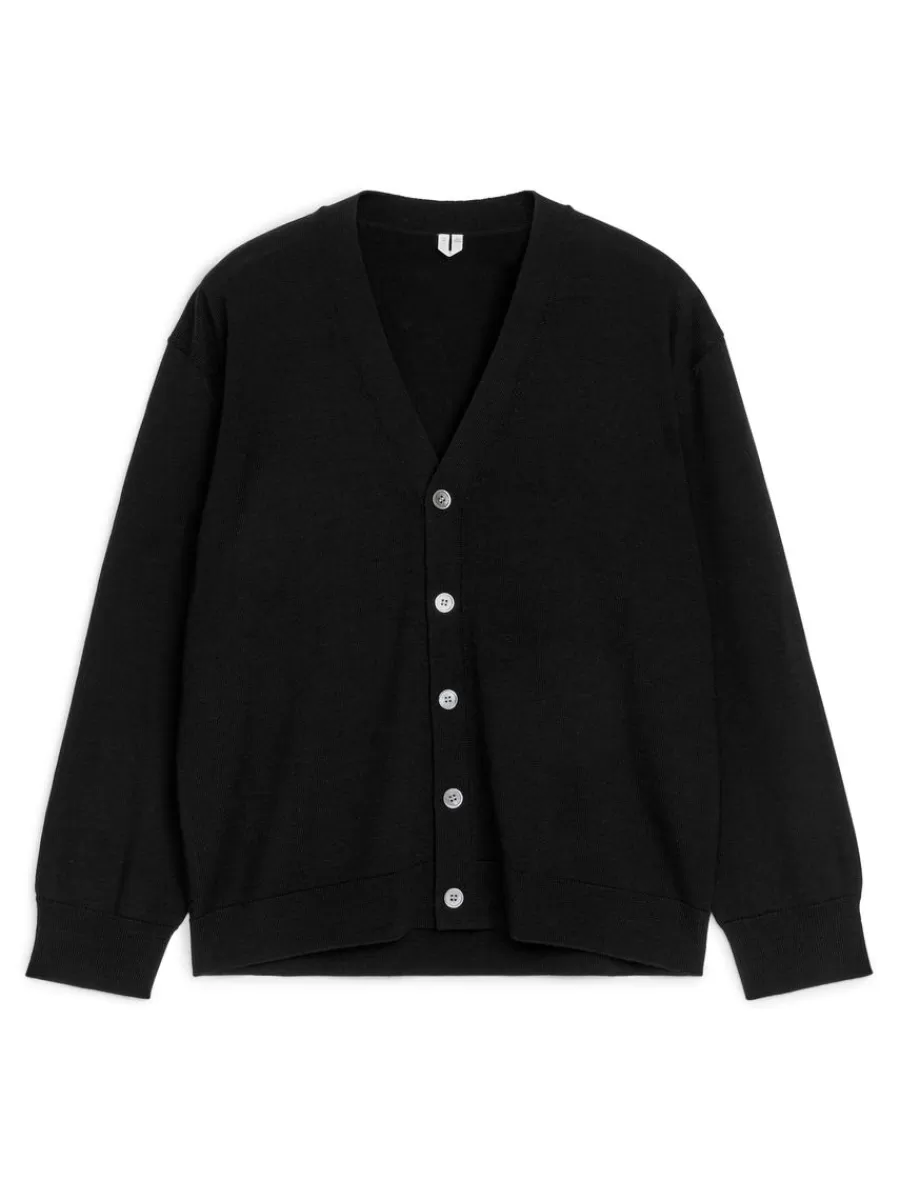 Online ARKET V-Neck Wool Cardigan Black