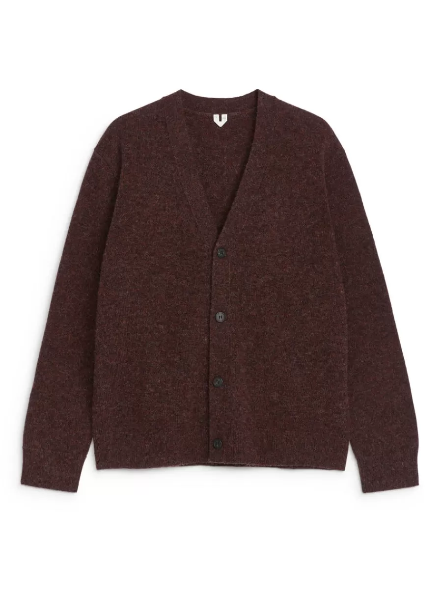 Online ARKET V-Neck Wool Cardigan Burgundy