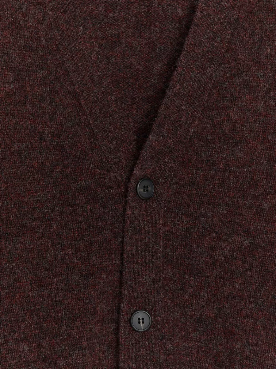 Online ARKET V-Neck Wool Cardigan Burgundy