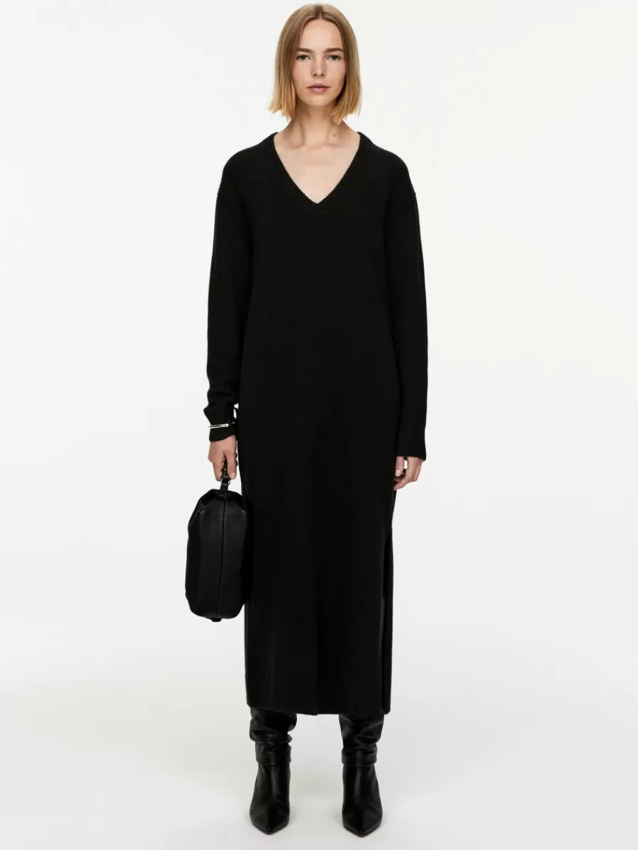 Flash Sale ARKET V-Neck Wool Dress Black