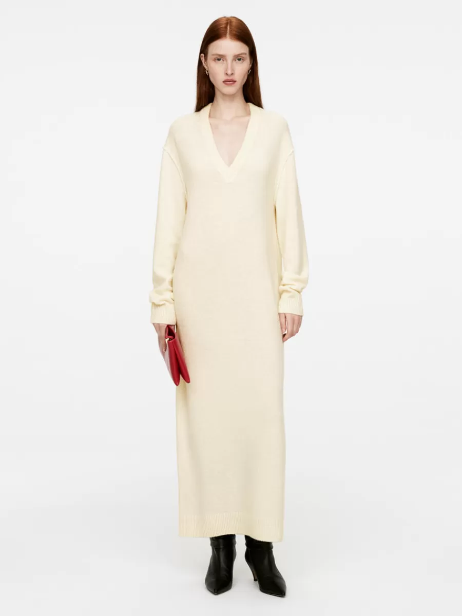 Shop ARKET V-Neck Wool Dress Off White