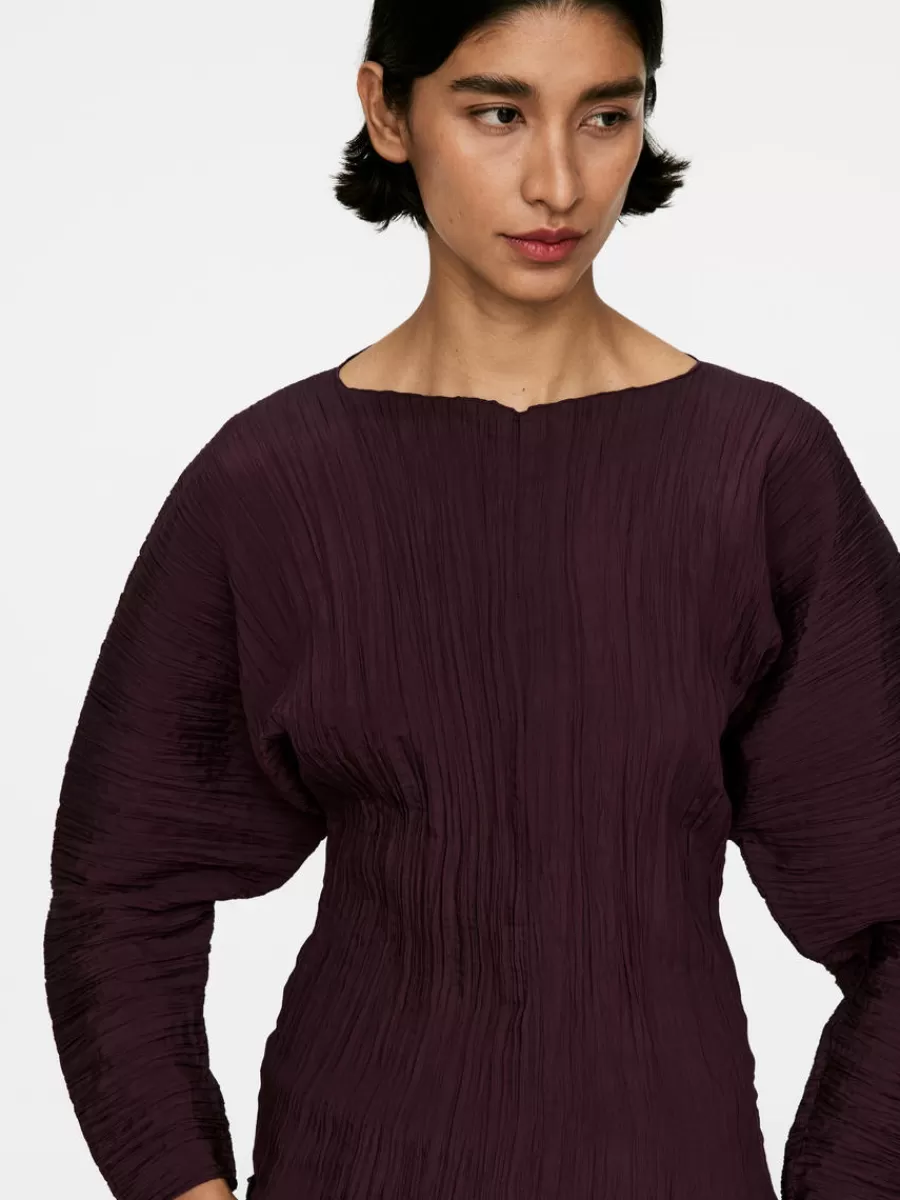 Flash Sale ARKET Volume-Sleeve Plissé Top Burgundy