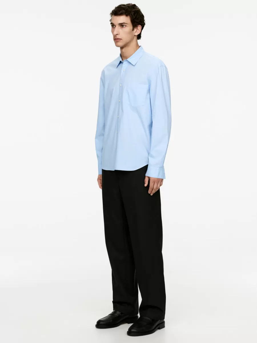 Online ARKET Washed Poplin Shirt Light Blue