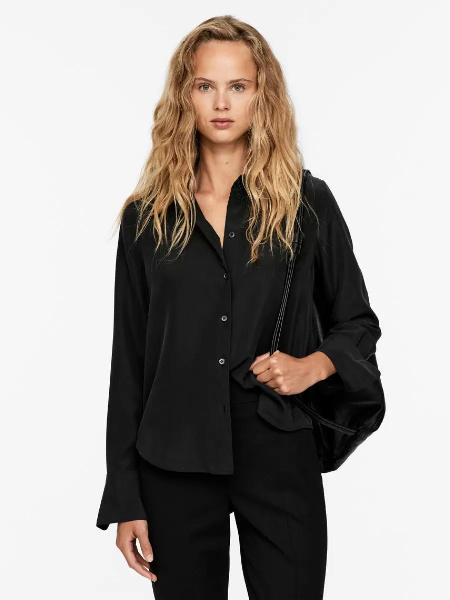 New ARKET Washed Silk Shirt Black