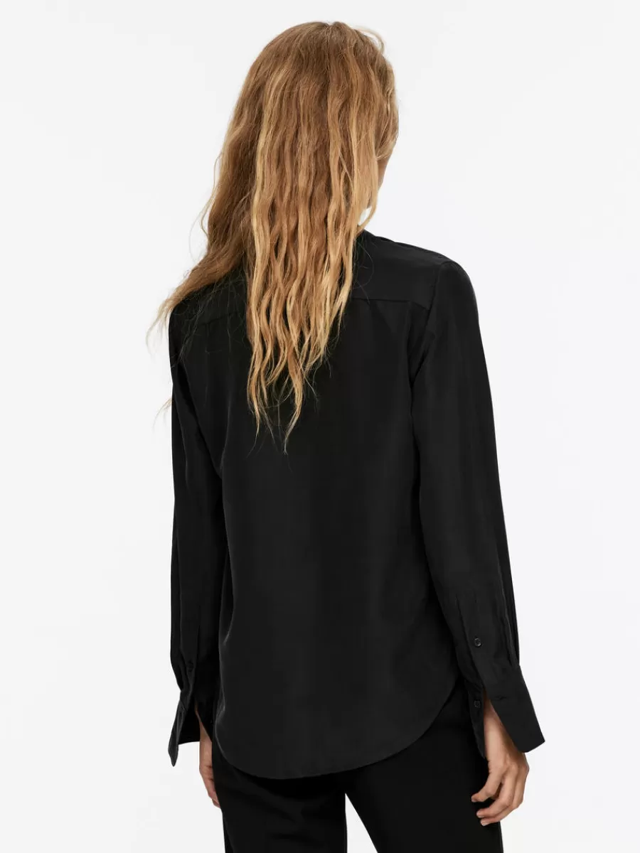New ARKET Washed Silk Shirt Black