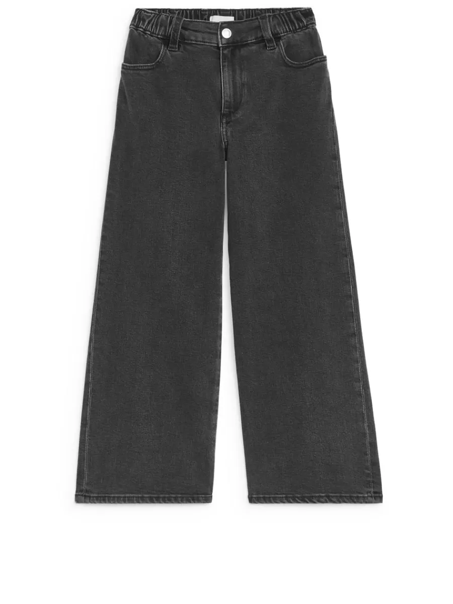 Online ARKET Wide Denim Trousers Black