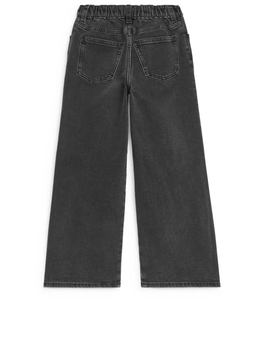 Online ARKET Wide Denim Trousers Black