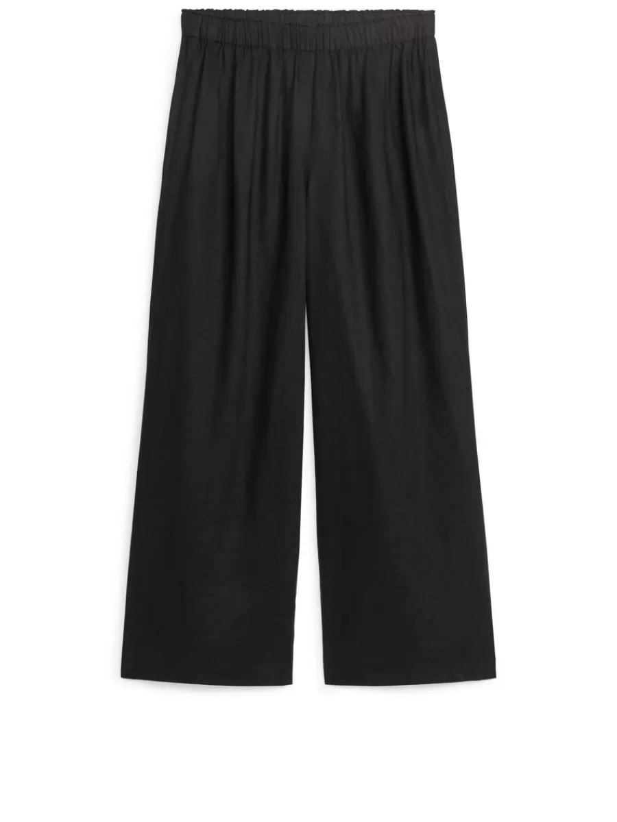 Flash Sale ARKET Wide Linen Trousers Black