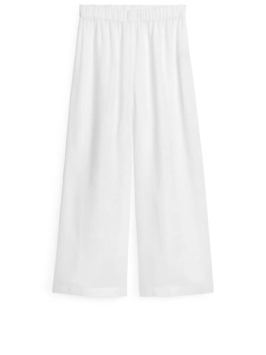 Cheap ARKET Wide Linen Trousers White
