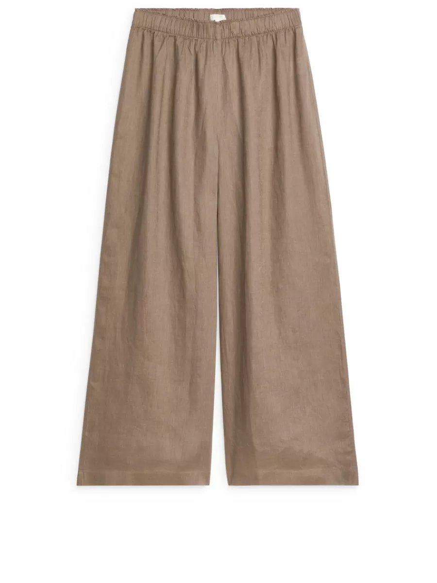 Discount ARKET Wide Linen Trousers Mole