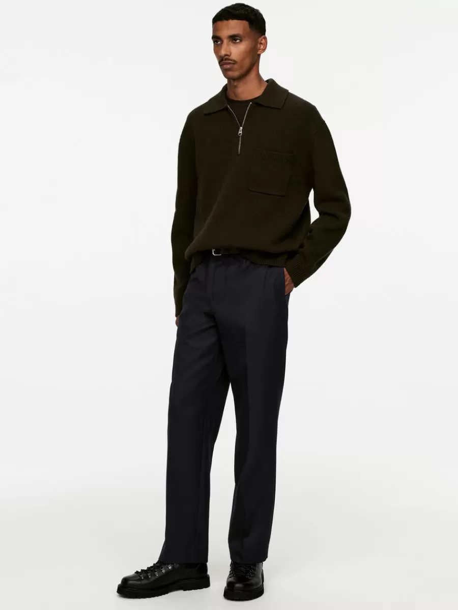 Sale ARKET Wide Wool Trousers Dark Blue