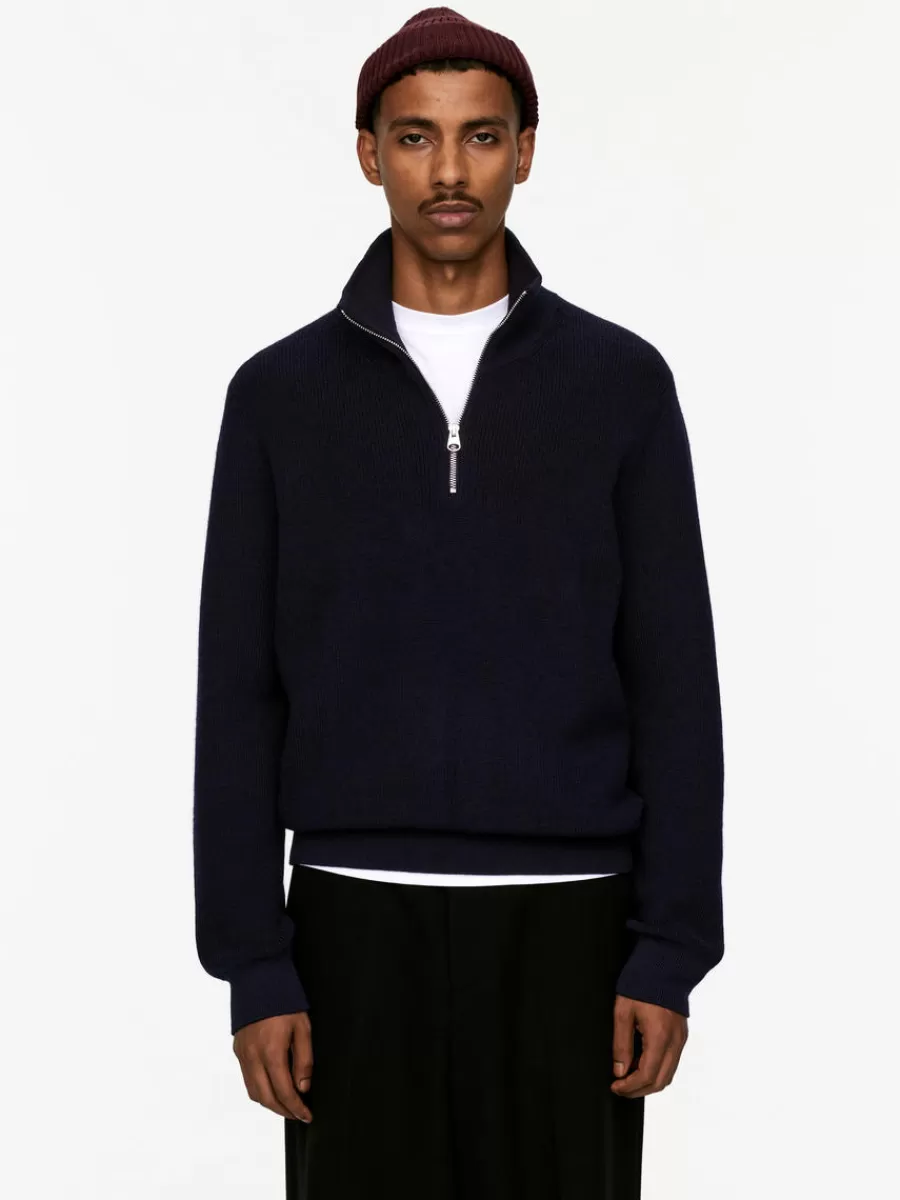 Store ARKET Wool & Cotton Half Zip Jumper Dark Blue